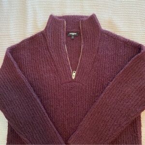 Express wool blend quarter zip tunic sweater medium burgundy